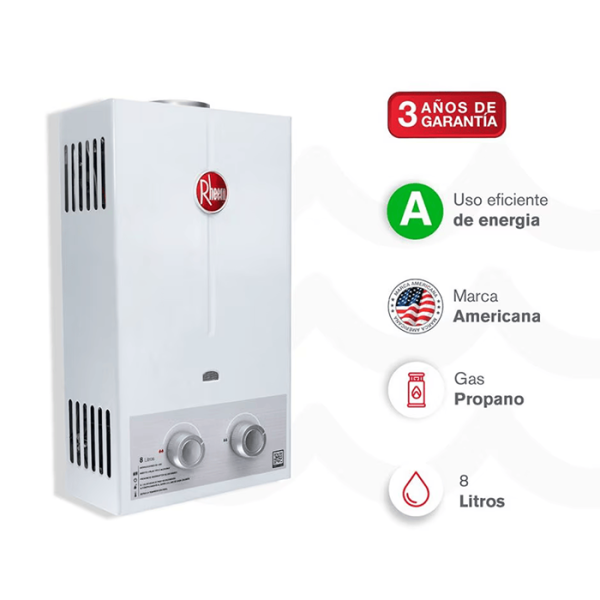 RHEEM CALENTADOR 8 LITROS TIRO NATURAL - Imagen 3