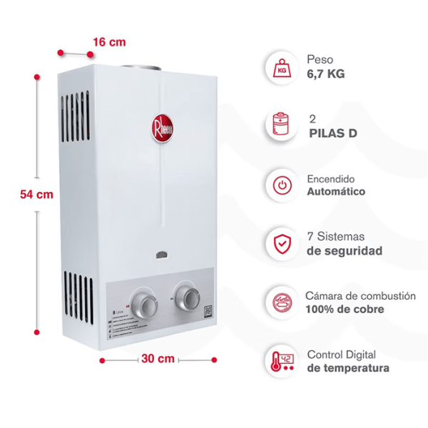 RHEEM CALENTADOR 8 LITROS TIRO NATURAL - Imagen 4