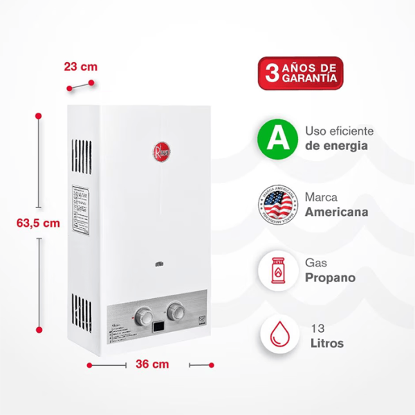 RHEEM CALENTADOR 13 LITROS TIRO NATURAL - Imagen 3