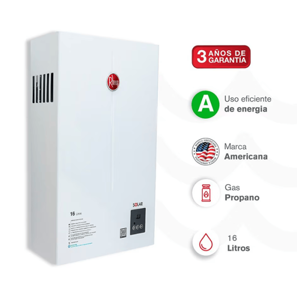 RHEEM CALENTADOR 16 LITROS TIRO NATURAL - Imagen 3