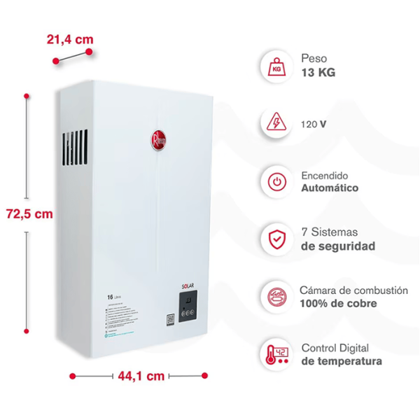 RHEEM CALENTADOR 16 LITROS TIRO NATURAL - Imagen 4