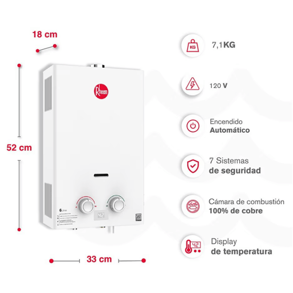 RHEEM CALENTADOR 6 LITROS TIRO FORZADO - Imagen 4