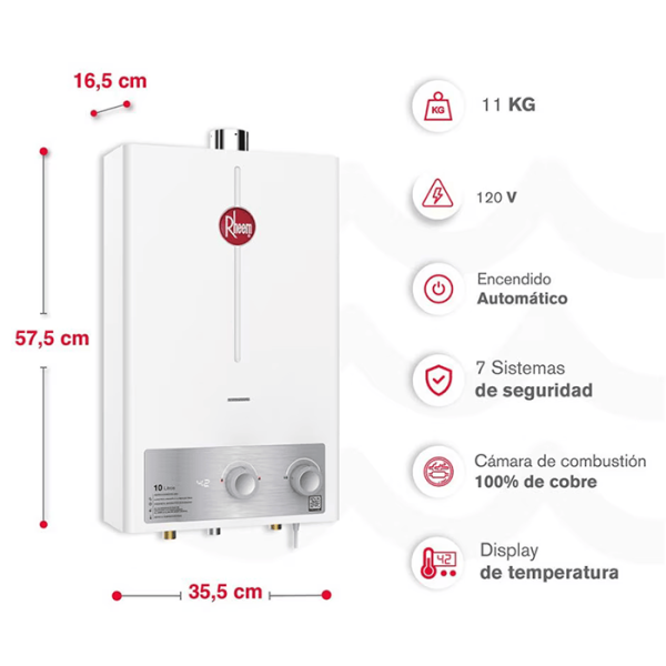 RHEEM CALENTADOR 10 LITROS TIRO FORZADO - Imagen 4