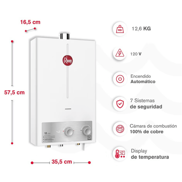 RHEEM CALENTADOR 12 LITROS TIRO FORZADO - Imagen 4