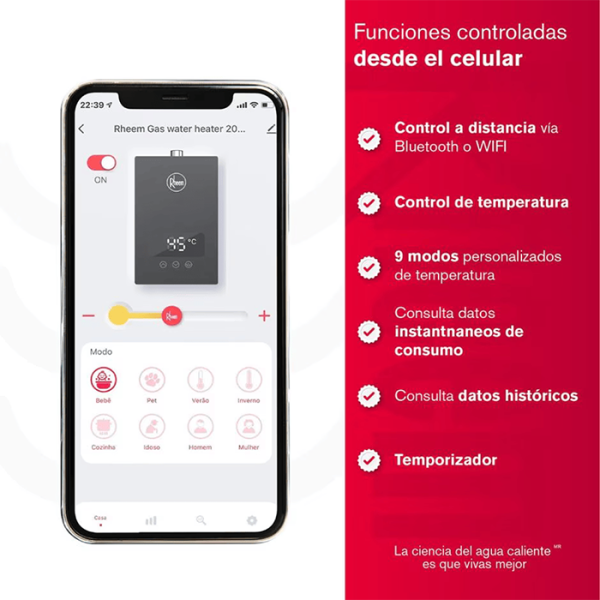 RHEEM CALENTADOR 16 LITROS TIRO FORZADO DIGITAL WIFI - Imagen 5